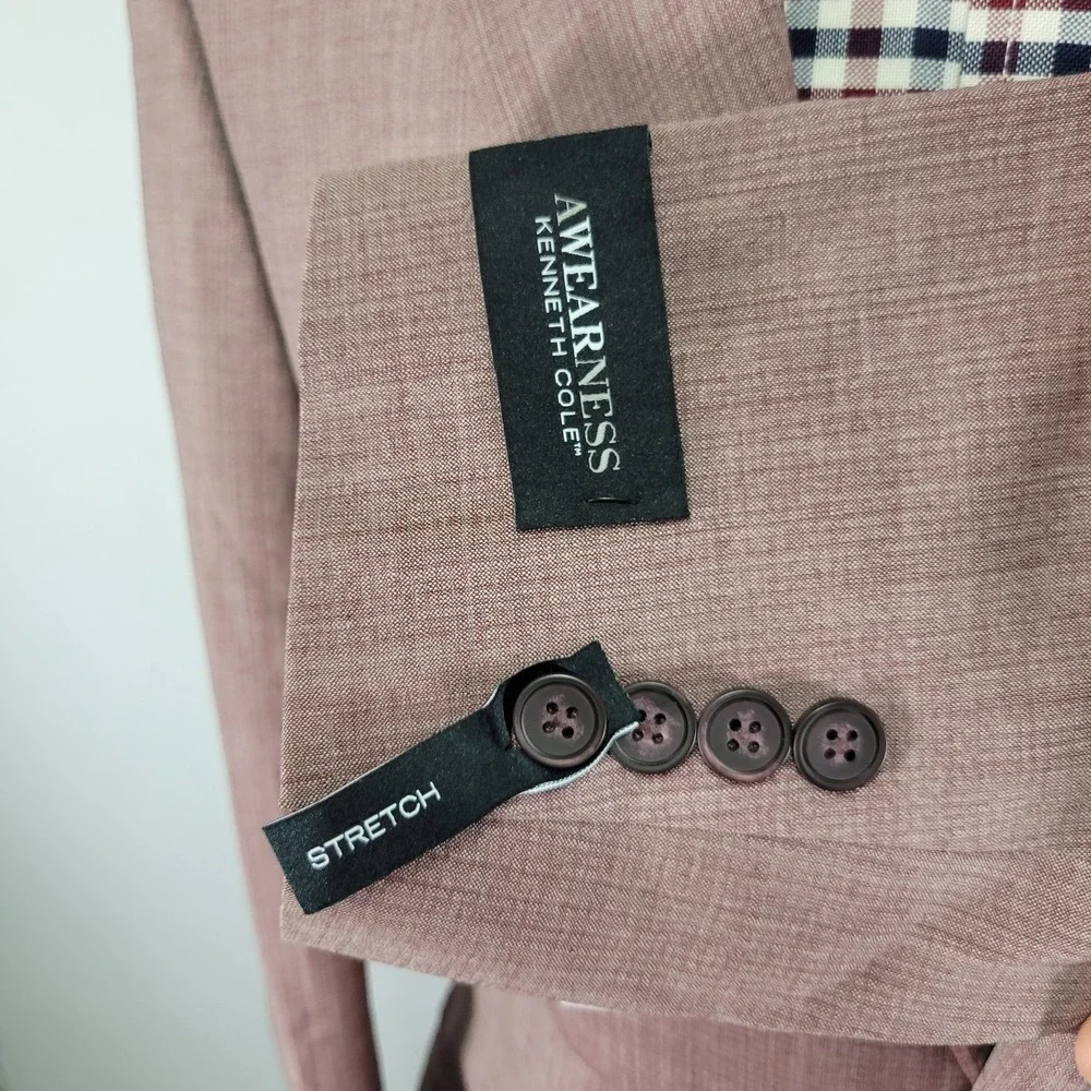 Kenneth Cole Awearness Mens Sport Coat Blazer Two Button Plum Wool Blend 40R NEW